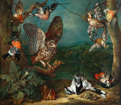 菲利普·费迪南德·德·汉密尔顿的《猫头鹰和其他鸟类》