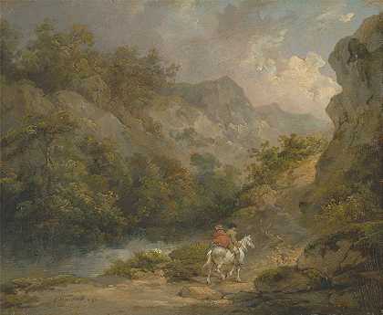 乔治·莫兰（George Morland）的《两个人骑马的岩石风景》