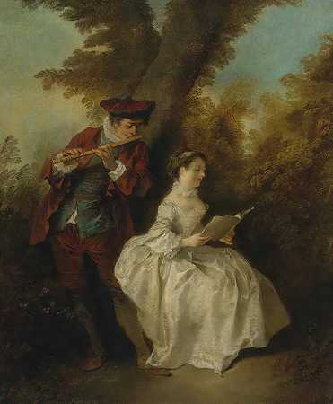 尼古拉斯·兰克莱特（Nicolas Lancret）的《乐二重奏》（“le Duo”），一个吹长笛的年轻人和一个在风景中唱歌的年轻女人