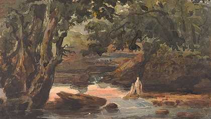 托马斯·萨利（Thomas Sully）的《溪流中的两个人物，以大树为界》