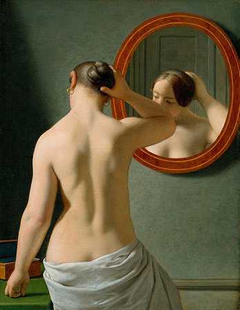克里斯托弗·威廉·埃克斯伯格的《在镜子前做头发的裸女》