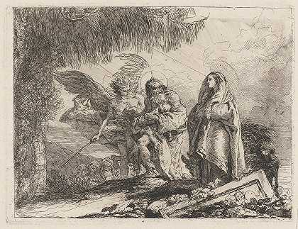 乔瓦尼·多梅尼科·蒂波洛的《飞行，神圣的家庭与天使同行》