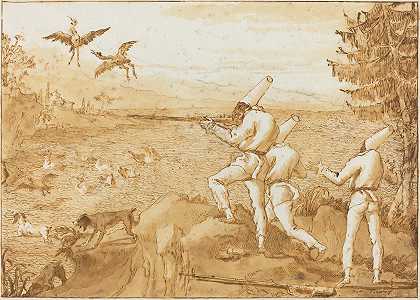 Giovanni Domenico Tiepolo的《Punchinellos狩猎水禽》
