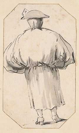 乔瓦尼·巴蒂斯塔·蒂波洛从背后看到的一个身穿宽松长袍的人的漫画