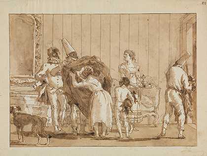 Giovanni Domenico Tiepolo的《Punchinello作为一名服装师》