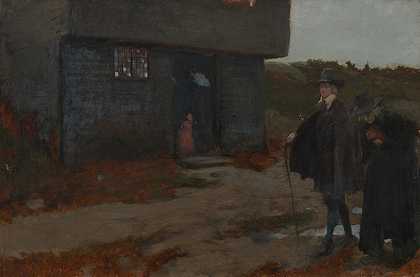 埃德温·奥斯汀·艾比的《在小屋门口》（17世纪新英格兰场景）