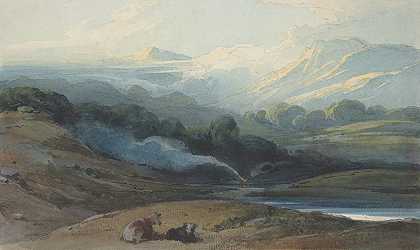 乔治·金纳里的《牛在山区的风景中休息》