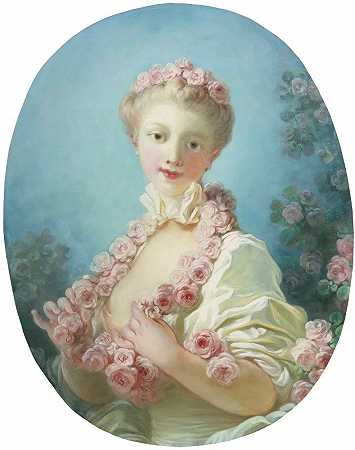 让·奥诺雷·弗拉戈纳尔的《脖子上挂着玫瑰花环的年轻金发女子》