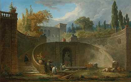 Hubert Robert的《Villa Farnese With Gardens At Caparola》