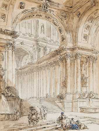 Hubert Robert的《带门廊的建筑构图》