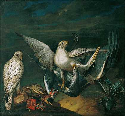 菲利普·费迪南德·德·汉密尔顿的《白色猎鹰与苍鹭》