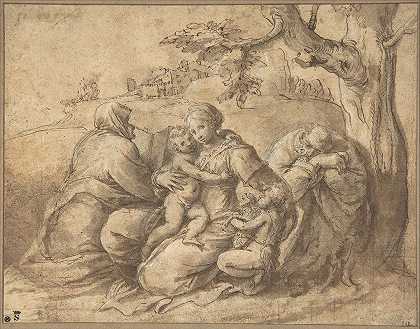 波利多罗·达·卡拉瓦乔的《圣伊丽莎白与圣婴约翰的神圣家庭》