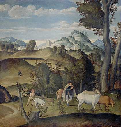 Girolamo da Santacroce的《年轻的水星从阿波罗的羊群里偷牛》