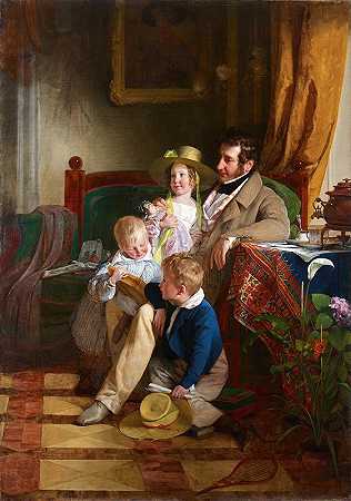“鲁道夫·冯·阿瑟伯和他的孩子鲁道夫、埃米莉和古斯塔夫”弗里德里希·冯·阿默林著