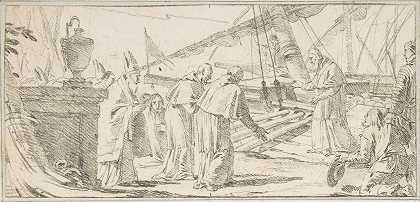 乔瓦尼·巴蒂斯塔·蒂埃波罗的《一位尊贵的贵人在船上接待主教和僧侣》