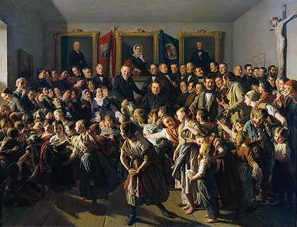 费迪南德·格奥尔格·瓦尔德穆勒（Ferdinand Georg Waldmüller）的《米歇利塔日的斯皮特尔贝格市》（Spittelberg am Michaelitage）将贫困父母的孩子穿上冬衣