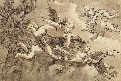 乔瓦尼·多梅尼科·蒂波洛的《天空中一群长着翅膀的小天使，一个拿着烈士的手掌》