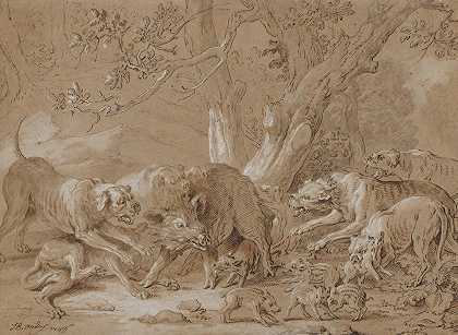 让-巴蒂斯特·欧德利的《野猪及其幼崽被狗袭击》