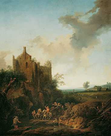 Christian Hilfgott Brand的《城堡废墟和马车风景》