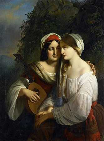 莫里茨·卡利施的《两个穿着意大利服装的年轻女人》