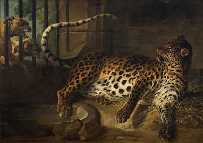 Jean-Baptiste Oudry的《笼中豹与两只獒对峙》