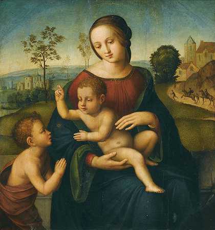 《圣母与孩子与婴儿圣约翰施洗者》（Scandicci Lamentation大师著）