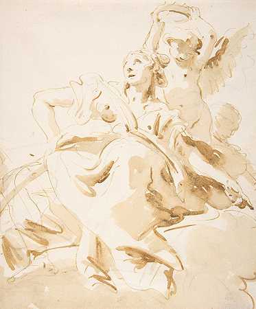 乔瓦尼·巴蒂斯塔·蒂波洛的《羽翼推杆为仰望的坐着的女人加冕》