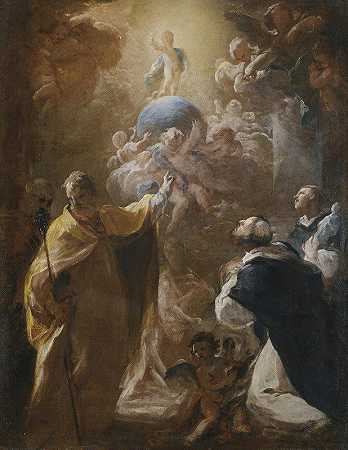 科拉多·贾昆托的《圣徒多米尼克和尼古拉斯荣耀中的婴儿基督》