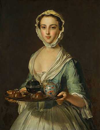 菲利普·梅西尔的《一个拿着茶盘的年轻女人，可能是艺术家的女仆汉娜》