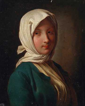 Pietro Rotari的《一个穿着蓝色夹克和白色头巾的女孩》