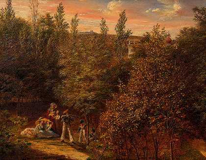 卡尔·约瑟夫·阿洛伊斯·阿格里科拉的《带着家人和孩子的树木风景》