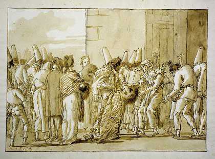 Giovanni Domenico Tiepolo的《Punchinella的父亲带新娘回家》