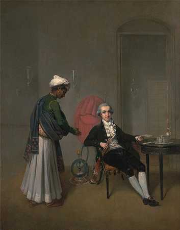 阿瑟·威廉·德维斯的《绅士肖像，可能是威廉·希基和印度仆人》