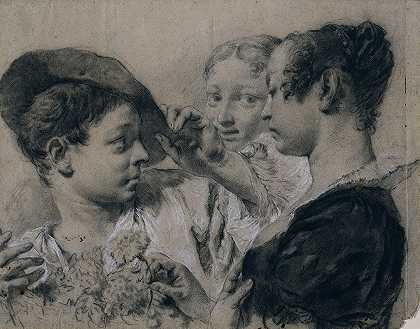 乔瓦尼·巴蒂斯塔·皮亚泽塔（Giovanni Battista Piazzetta）的《一个年轻女人从一个年轻男人那里买粉红色》