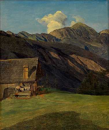 费迪南德·格奥尔格·瓦尔德米勒（Ferdinand Georg Waldmüller）的《伊斯科尔附近的海森拉德上的阿尔卑斯小屋》