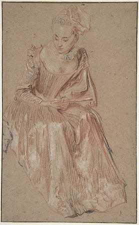 让·安托万·瓦托的《拿着扇子的坐着的女人》