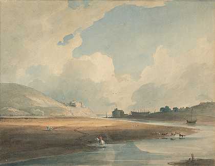 约翰·瓦利（John Varley）的《哈莱克城堡和特温渡口》（Harlech Castle and Twgwyn Ferry）