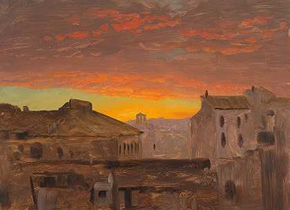 弗雷德里克·埃德温·丘奇的《罗马，日落时的屋顶》