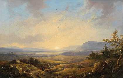 雷米吉乌斯·阿德里安斯·范·哈宁的《日落时的开放风景》