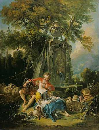 弗朗索瓦•布歇（François Boucher）的《与喷泉附近的一对夫妇的田园牧歌》