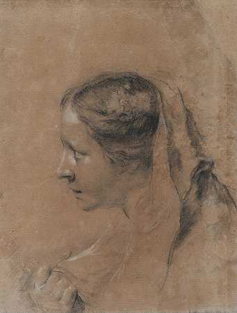 乔瓦尼·巴蒂斯塔·皮亚泽塔（Giovanni Battista Piazzetta）的《戴着围巾的女人侧面头像》