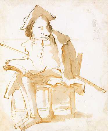 乔瓦尼·巴蒂斯塔·蒂埃波罗的《一个坐着的男人拿着书和藤条的漫画》