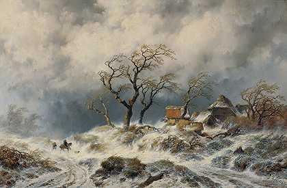 《荷兰冬季风景（雪吹）》作者：雷米吉乌斯·阿德里安斯·范·哈宁