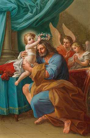 马蒂亚·德·马雷（Mattia de Mare）为圣约瑟加冕的基督孩子，身后有天使