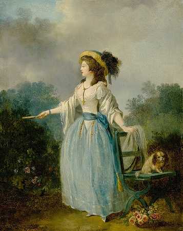 让·弗雷德里克·夏尔的《花园里的女士和她的狗》
