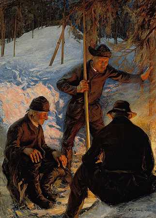 佩卡·哈洛宁的《营火周围的伐木工人》
