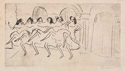 恩斯特·路德维希·凯尔希纳的《弓装饰前的六位舞者》（英语合奏）