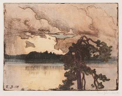 埃罗·杰内费尔特的《日落时的湖泊风景》