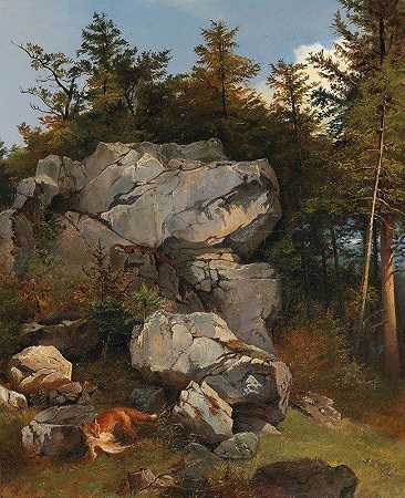卡尔·博罗马乌斯·安德烈亚斯·鲁瑟特（Carl Borromäus Andreas Ruthart）的《在岩石风景中带猎物的Burde Fox》