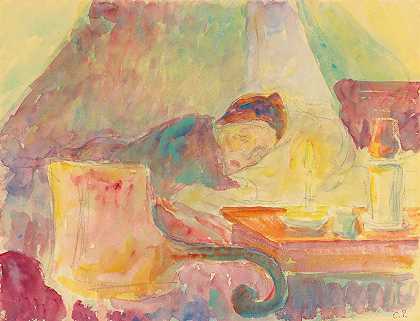 《艺术家的母亲躺在床上》作者：卡米尔·皮萨罗
